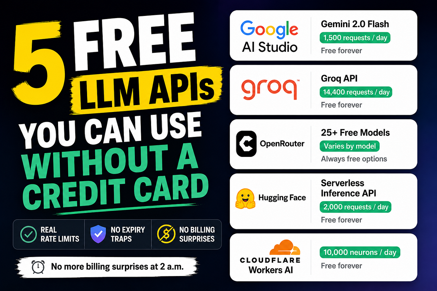 5 Free LLM APIs You Can Use Without a Credit Card | by Suraj Jha