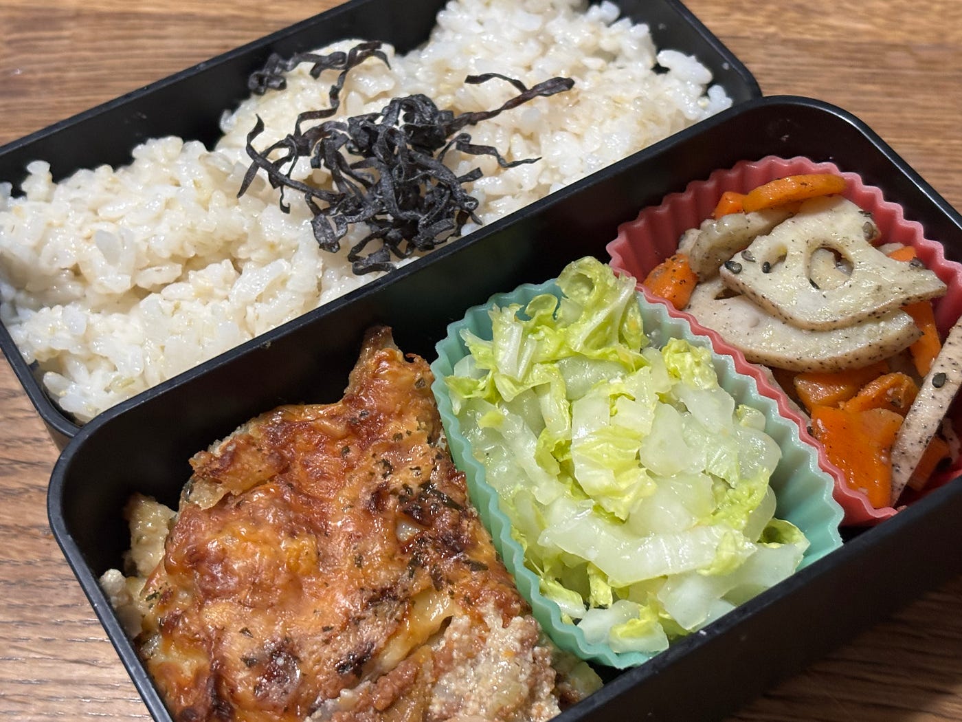 A Japanese Additive-Free Bento: Brown Rice, Koji Fermented Vegetables, and Homemade Comfort Food