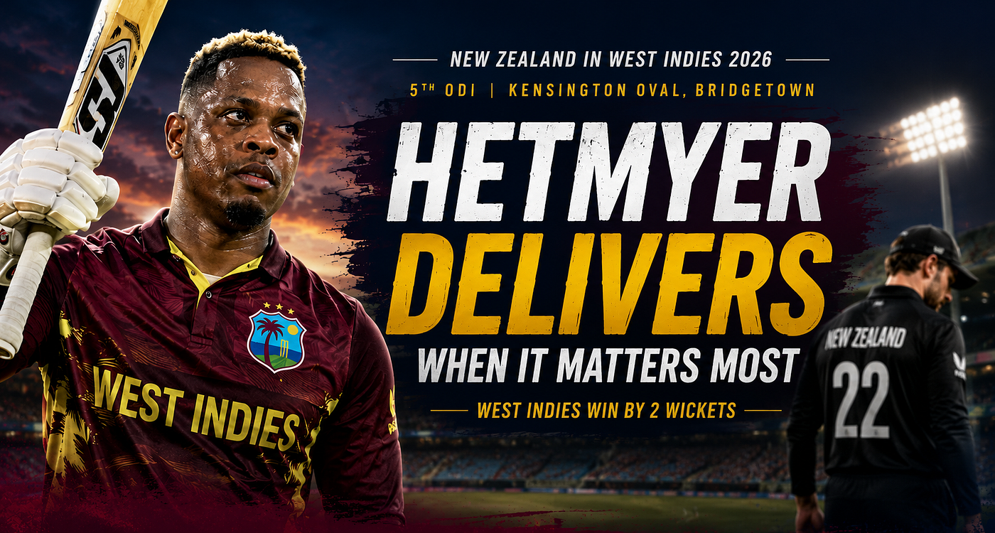 Shimron Hetmyer’s Masterclass Seals Series Win for West Indies in Bridgetown Thriller