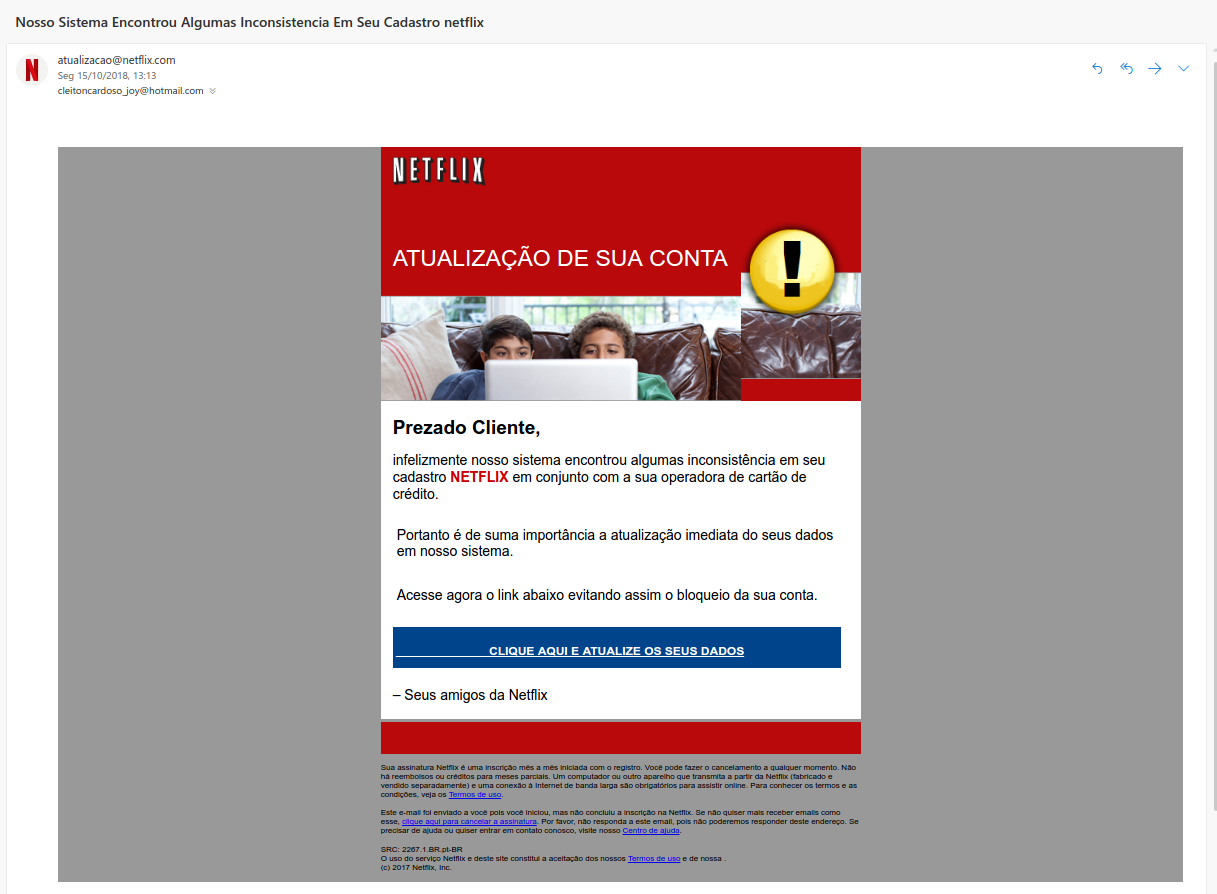 Recebi um email de Phishing da Netflix, by Cleiton Cardoso