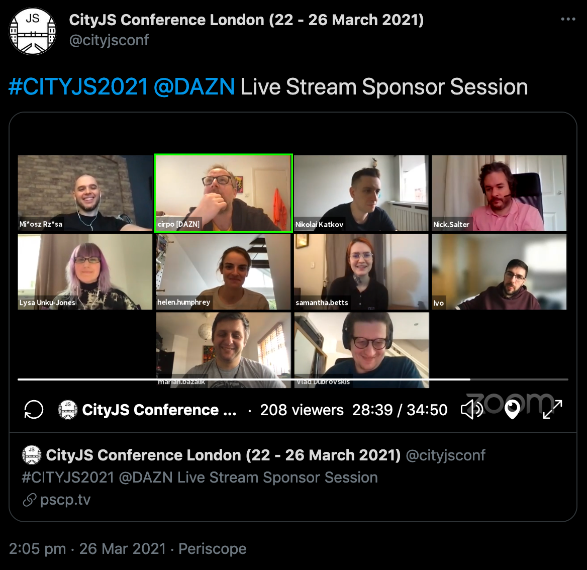 CityJS virtual conference 2021 — A roundup of DAZNs contributions and our favourite talks by Samantha Betts DAZN Engineering Medium