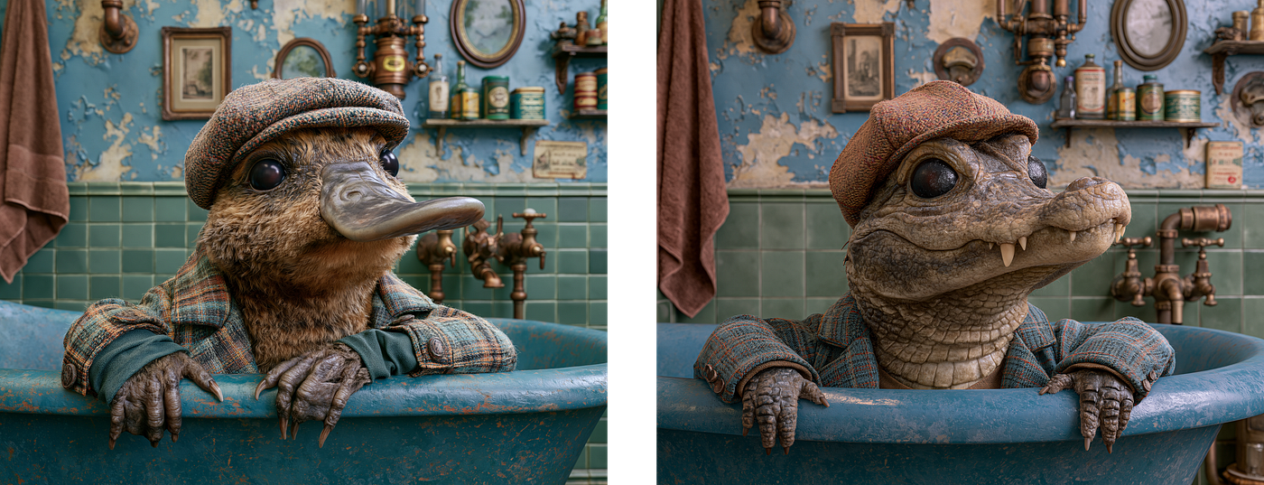 the left image is the platypus image and the right image made with the modified prompt was created by the author