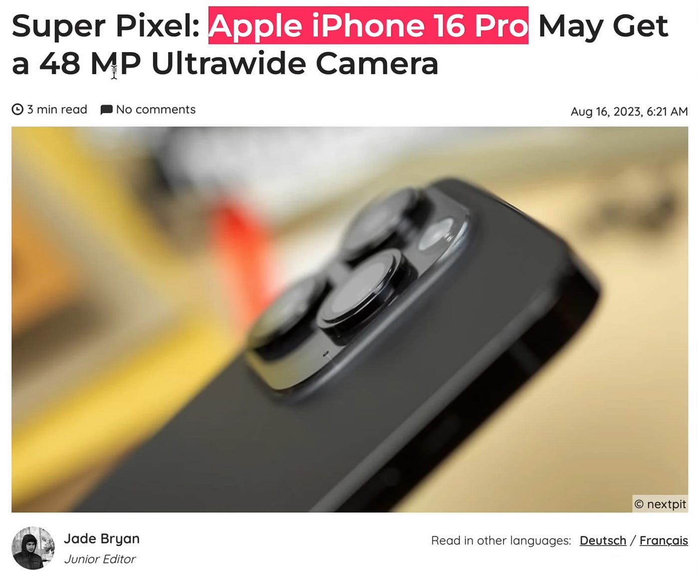 Apple iPhone 16 Pro / Pro Max: 48 MP ultrawide and Wi-Fi 7 - S24