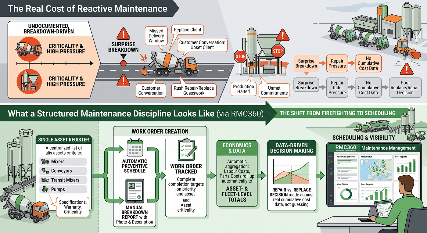 Reactive vs. Preventive Maintenance: What It Actually Costs an RMC Plant