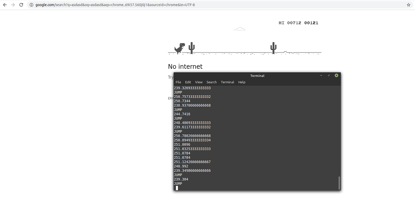 Google Chrome dinosaur game Python bot.