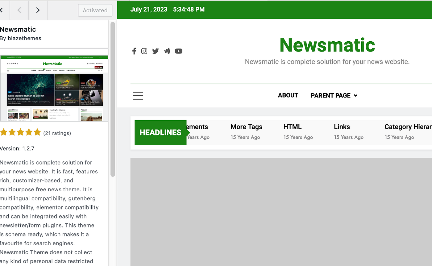 view of the theme newsmatic