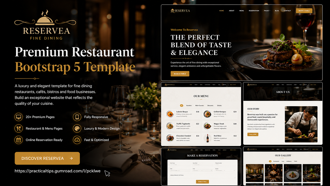 Reservea: The Ultimate Bootstrap 5 Restaurant Template for Luxury Dining Experiences