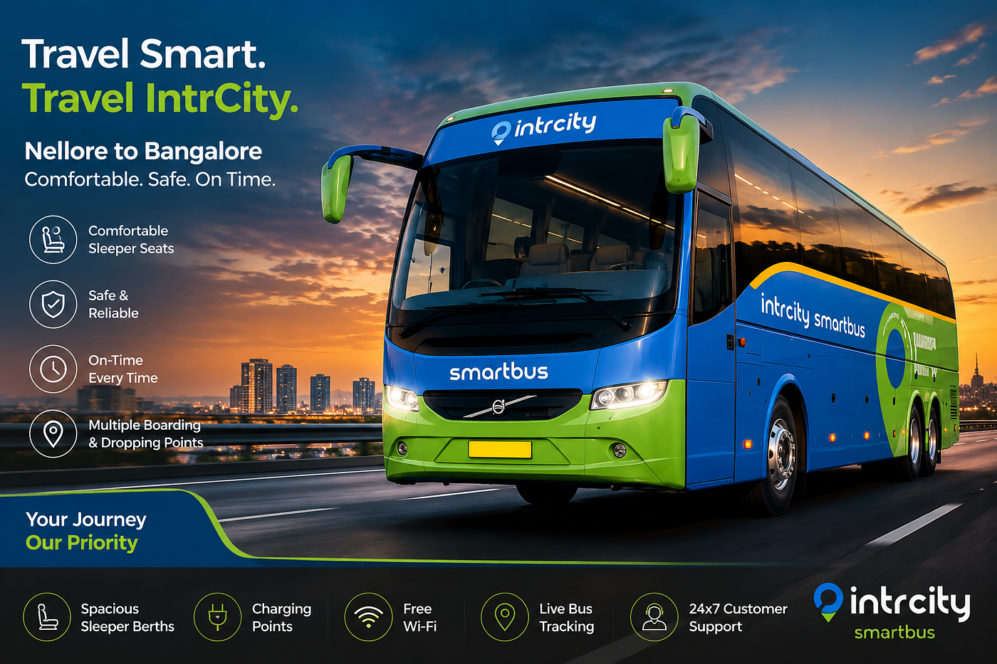 Nellore to Bangalore Bus Service by IntrCity SmartBus