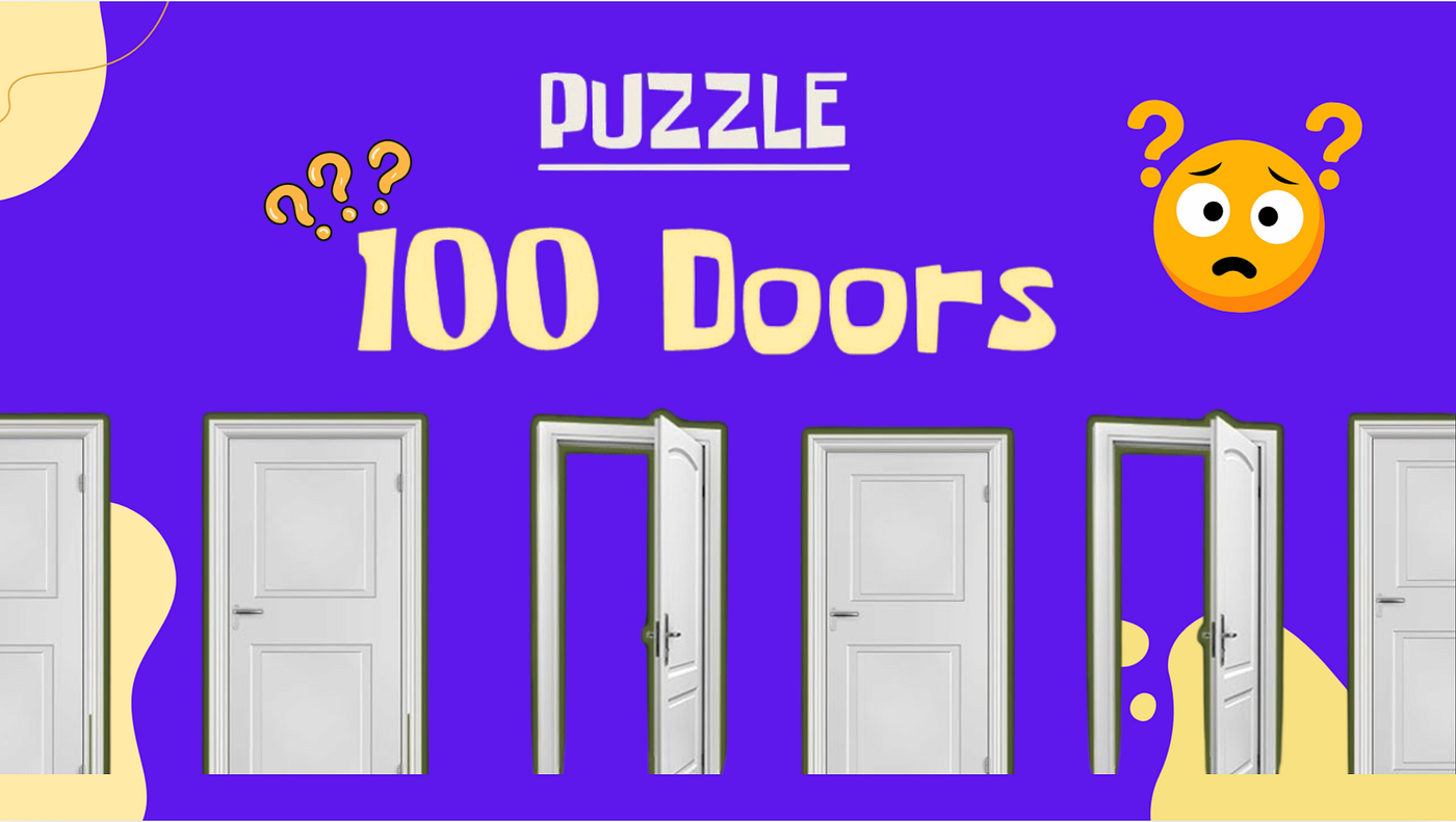 Could you figure out which doors are open after the 100 walks are done? Image by author.
