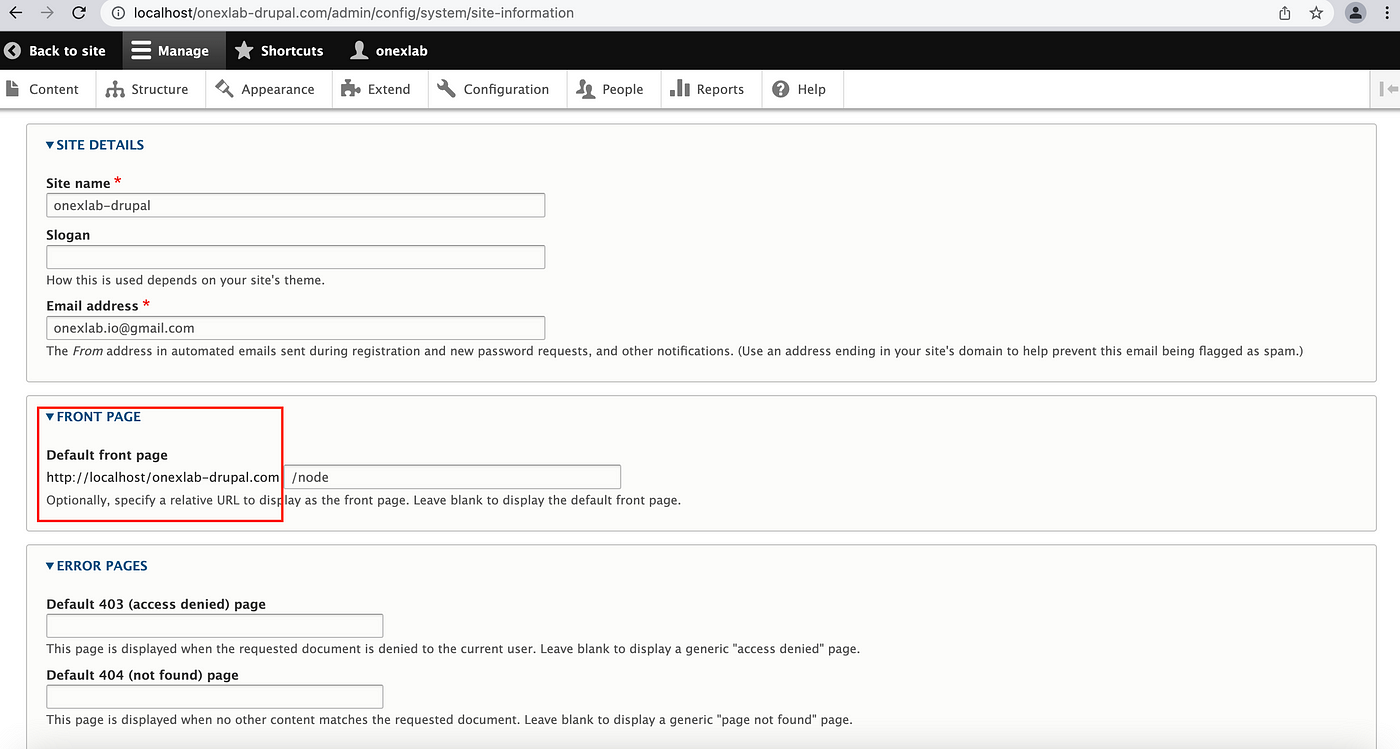 Change Drupal Default Front Page Base URL | by Onexlab | Medium