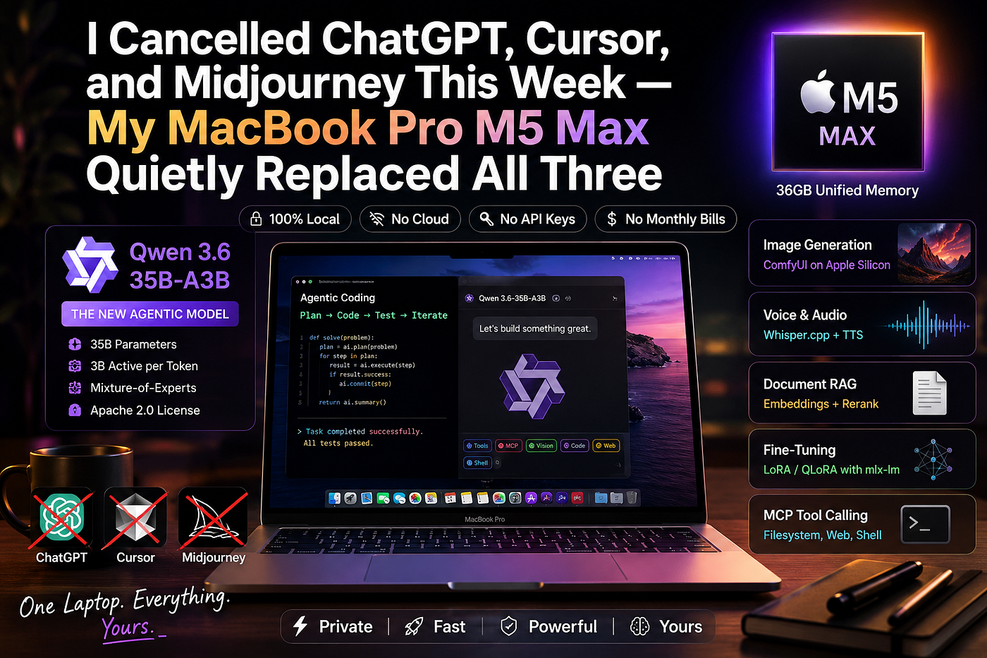 I Cancelled ChatGPT, Cursor, and Midjourney This Week — My MacBook Pro M5 Max Quietly Replaced All…