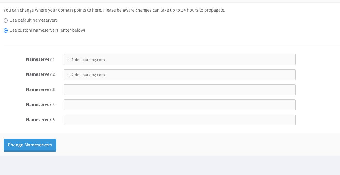 Domain name pointing to parked nameservers instead of VPS
