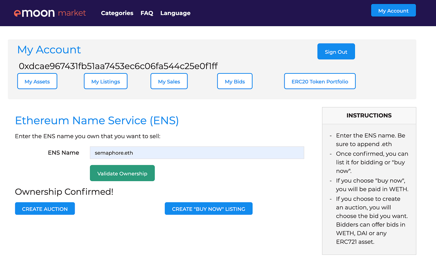 Emoon Launches Ethereum Name Service (ENS) Marketplace | by Emoon | Medium