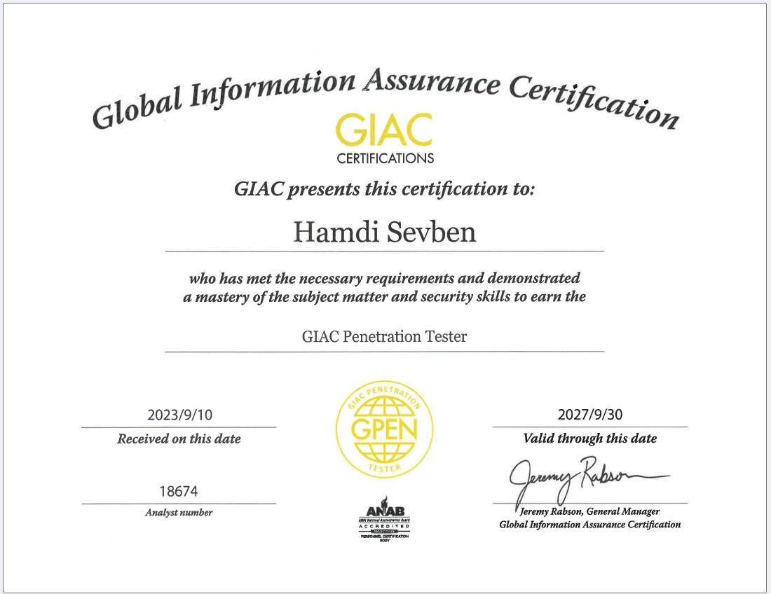 SANS SEC560 2023 Enterprise Penetration Testing, GIAC GPEN 7