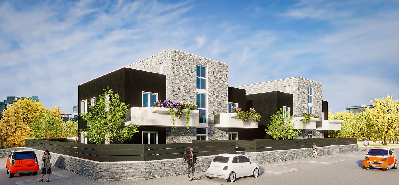 Rendering progetto villini quadrifamiliari a Roma