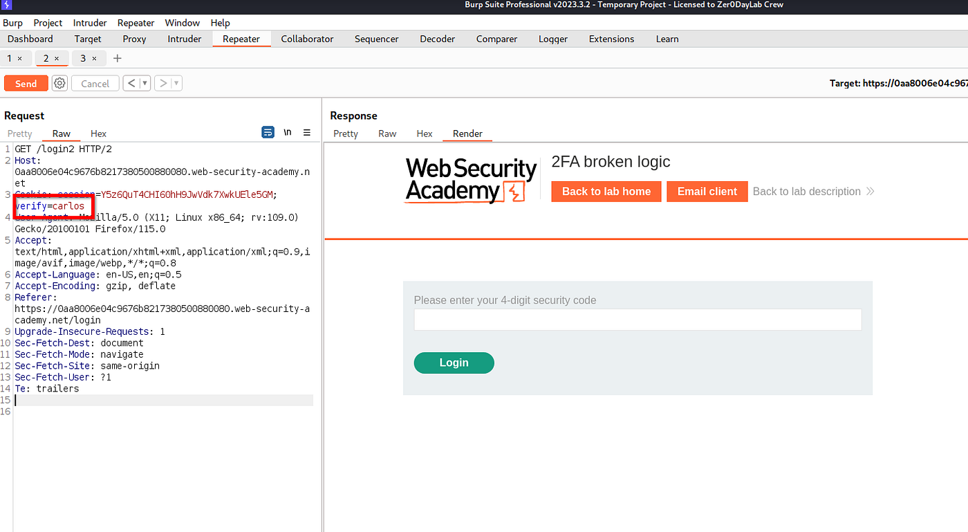 Authentication Vulnerabilities- Lab #8 2FA (Two Factor