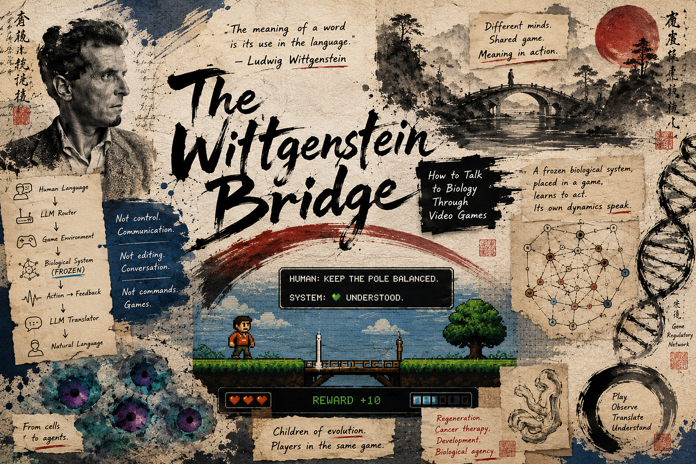 The Wittgenstein Bridge: How to Talk to Biology Through Video Games