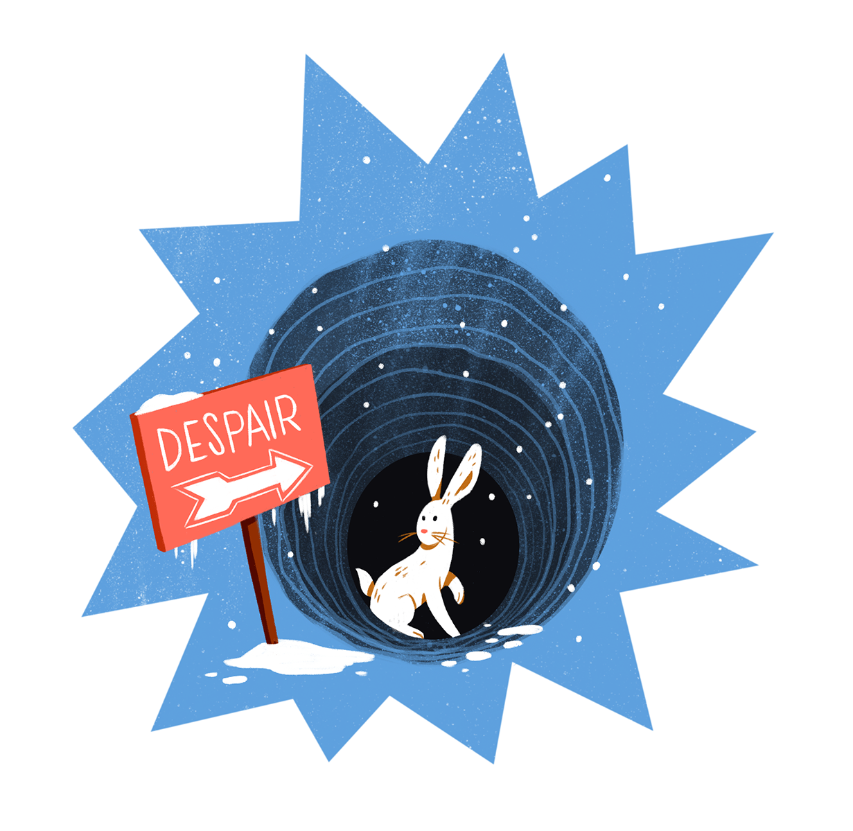 Rabbit hole of despair: A rabbit standing at the entrance of a tunnel with a sign that says “despair ➡️”