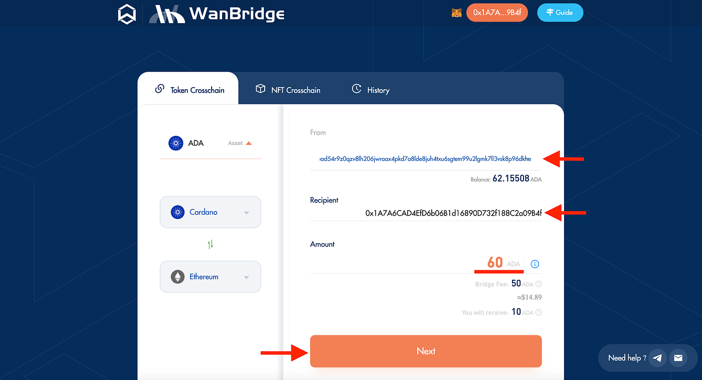 How to complete a crosschain transaction (Cardano) | Wanchain