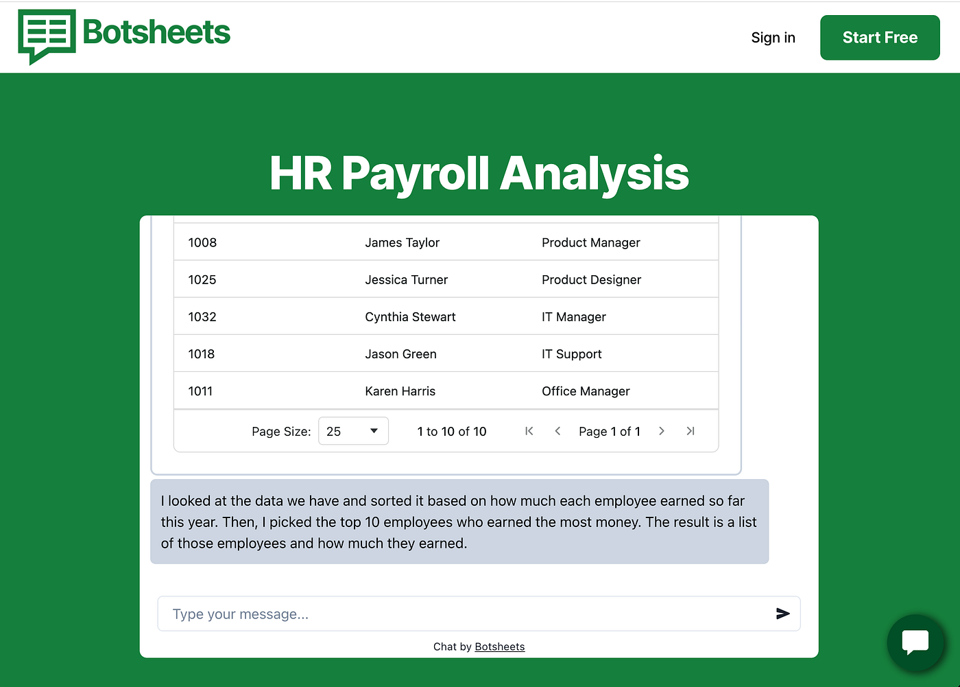 How to create an AI chatbot for HR payroll analysis | by Josh Barkin |  Botsheets | Medium