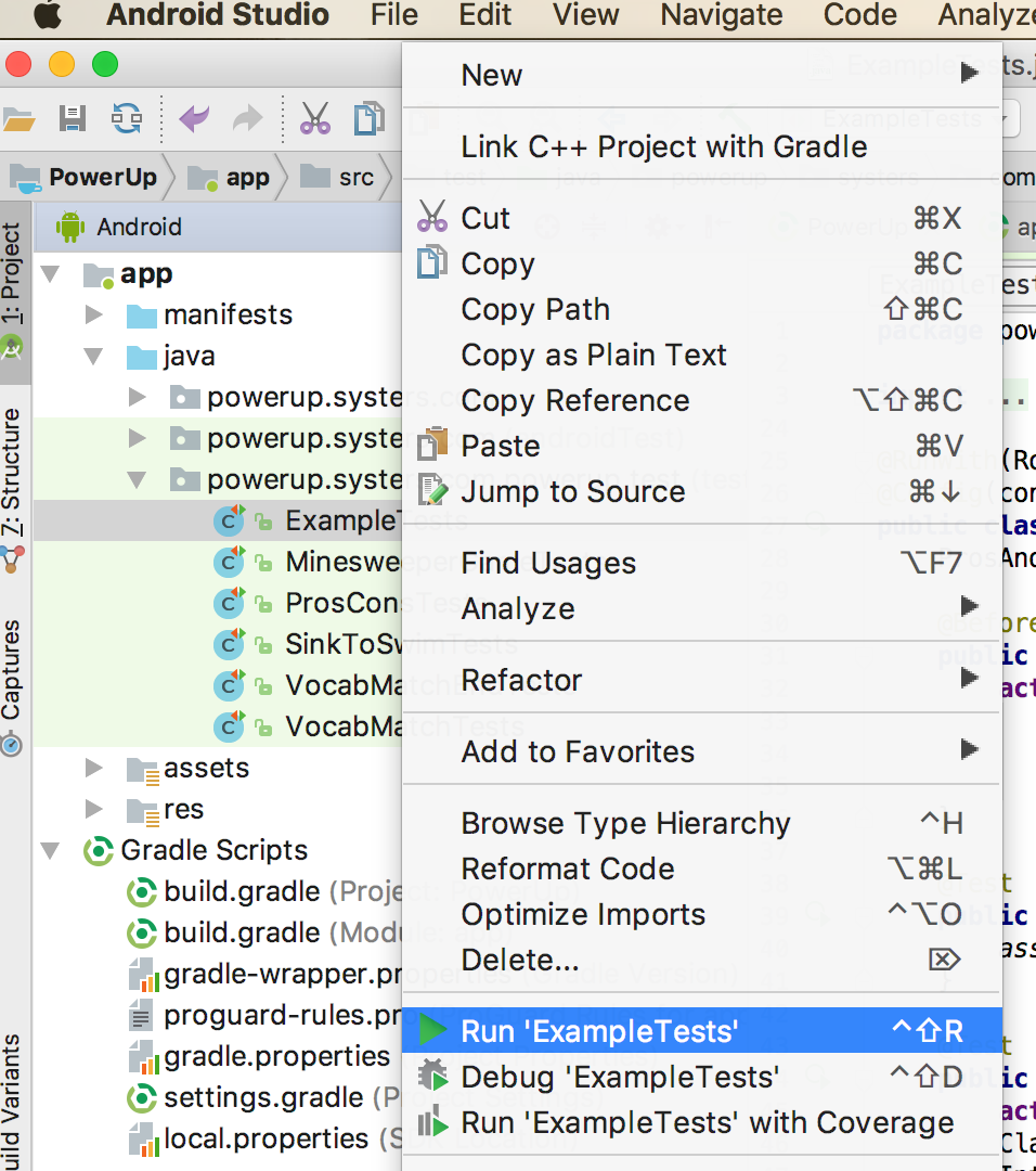 gradle - Right click and create JUnit tests in Android Studio