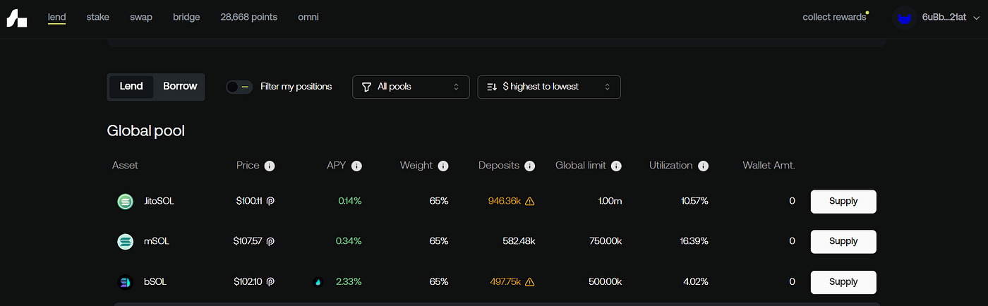 bSOL’s lending pool on marginfi