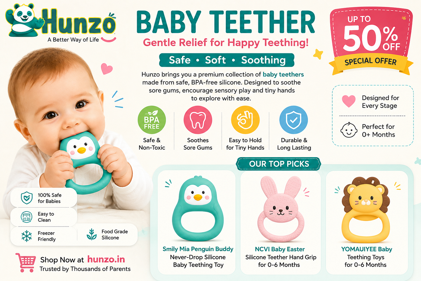 Trusted by Parents — Discover Safe and Soothing Baby Teethers at Hunzo