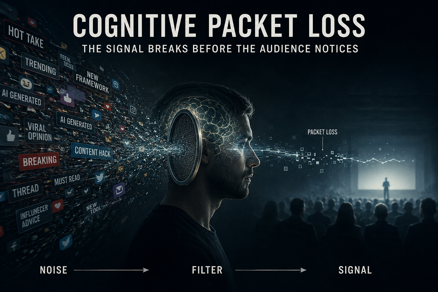 Cognitive Packet Loss — when the filter breaks, the signal fragments before it reaches the audience.