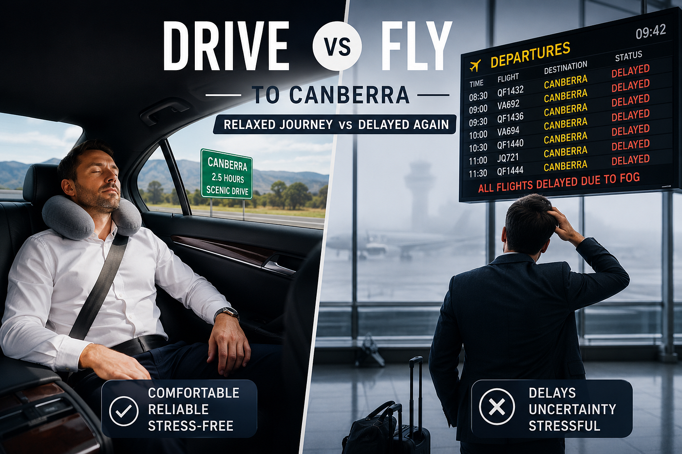 Drive or Fly to Canberra? Sydney to Canberra by Car, Plane & Private Chauffeur Compared