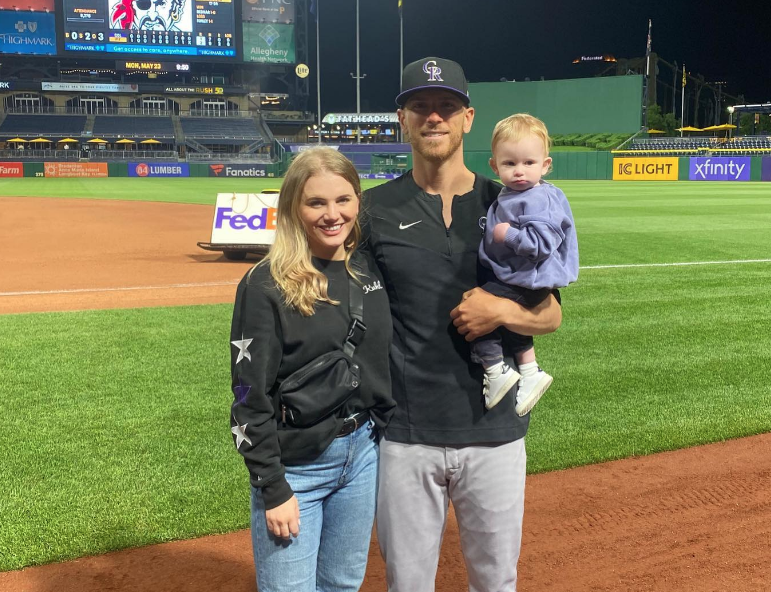 Charlie Blackmon with his wife and daughter