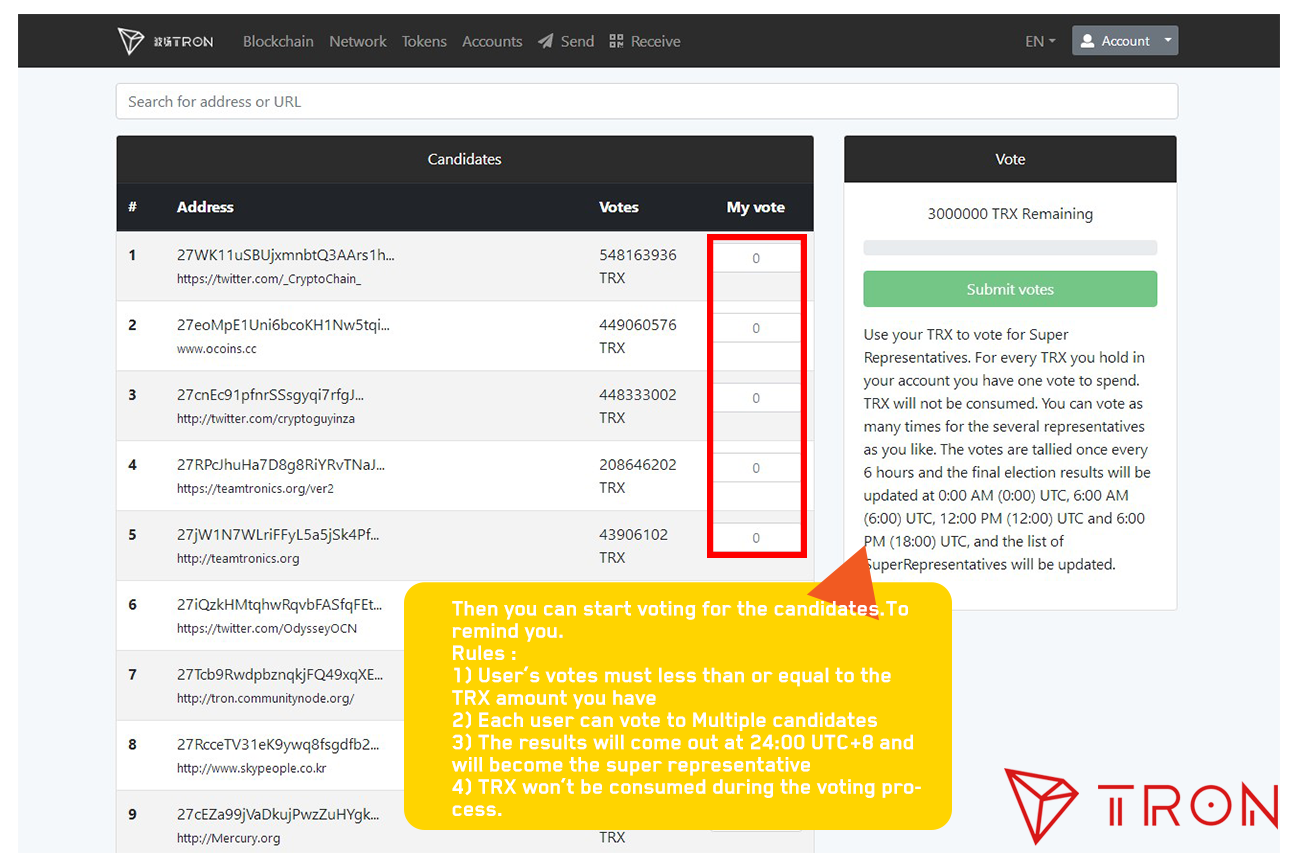 How to vote for TRON Super Representatives | by TRON DAO | TRON | Medium