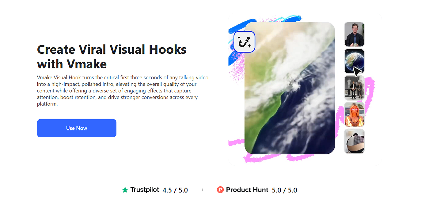 AI Hook Generator suggestions. (Screenshot by Author via Vmake.ai)
