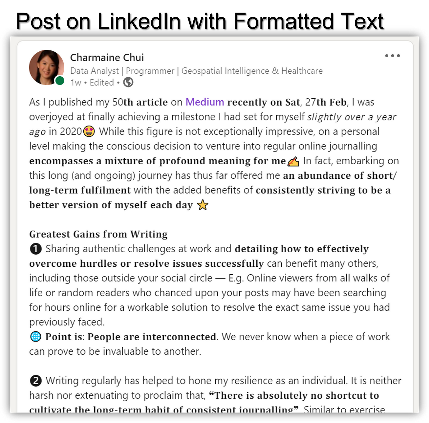 How to Format Text in LinkedIn Posts | by Charmaine Chui | Geek Culture |  Medium