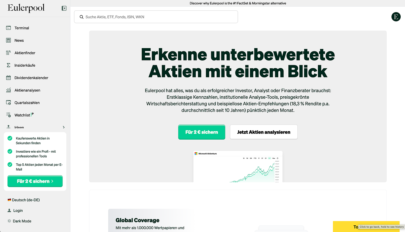 Eulerpool ist der neue Goldstandard bei Finanzdaten: Startseite vom renommierten…