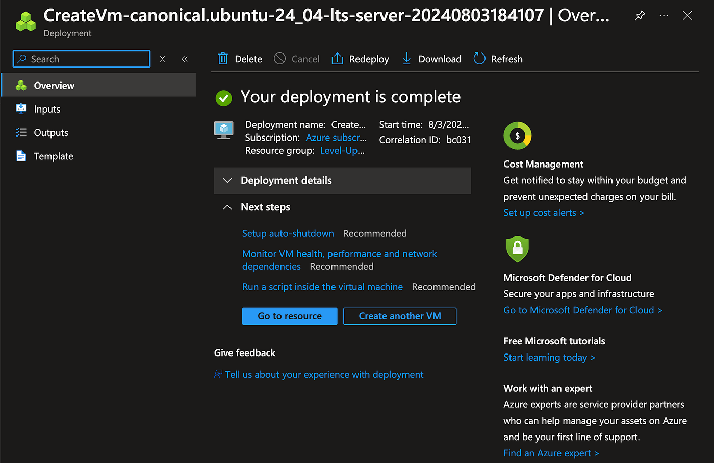 Linux VM deployment is successful