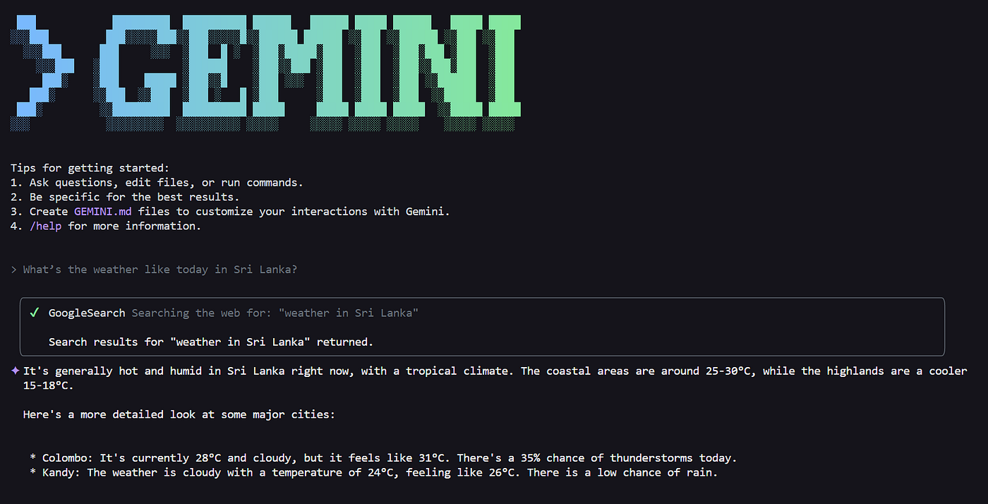 Gemini CLI terminal interface — free AI coding assistant in the command line