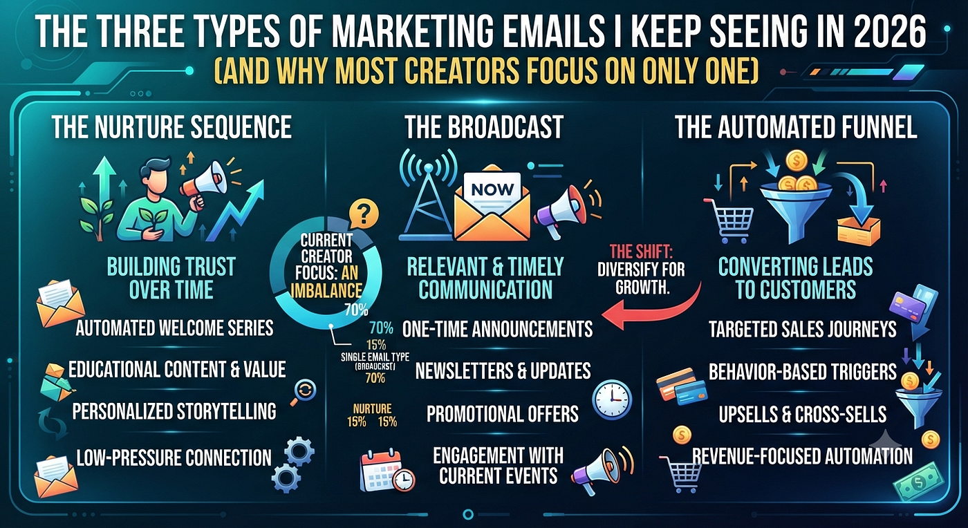The Three Types of Marketing Emails I Keep Seeing in 2026 (And Why Most Creators Focus on Only One).
