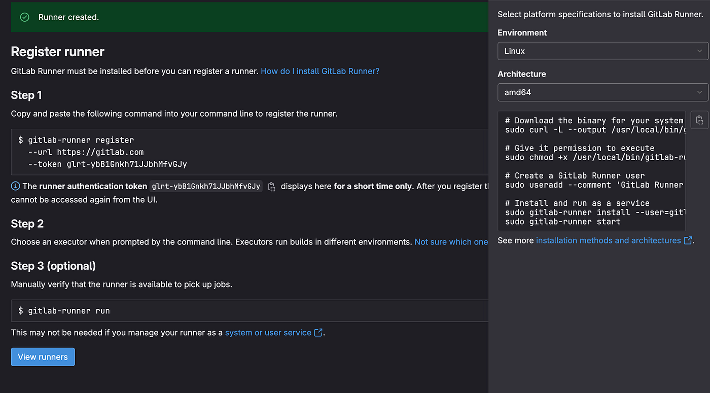 GitLab Runner registration steps