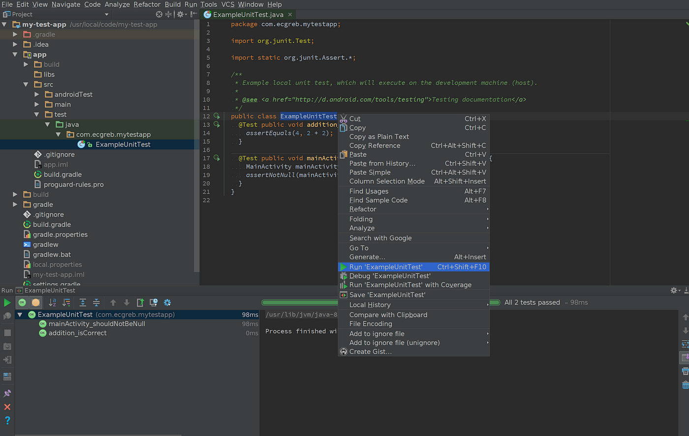 4 Shortcuts for running your tests in Android Studio | by Chuck Greb |  Android Testing | Medium