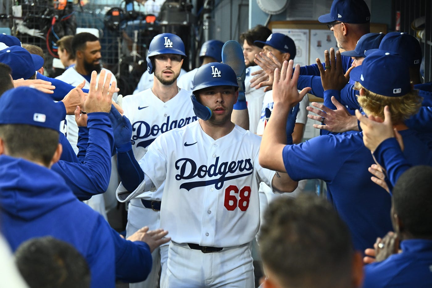Dalton Rushing went 4-for-4 in the Thursday night 12–7 win against the Padres at UNIQLO Field at Dodger Stadium. (Jon SooHoo/Los Angeles Dodgers)
