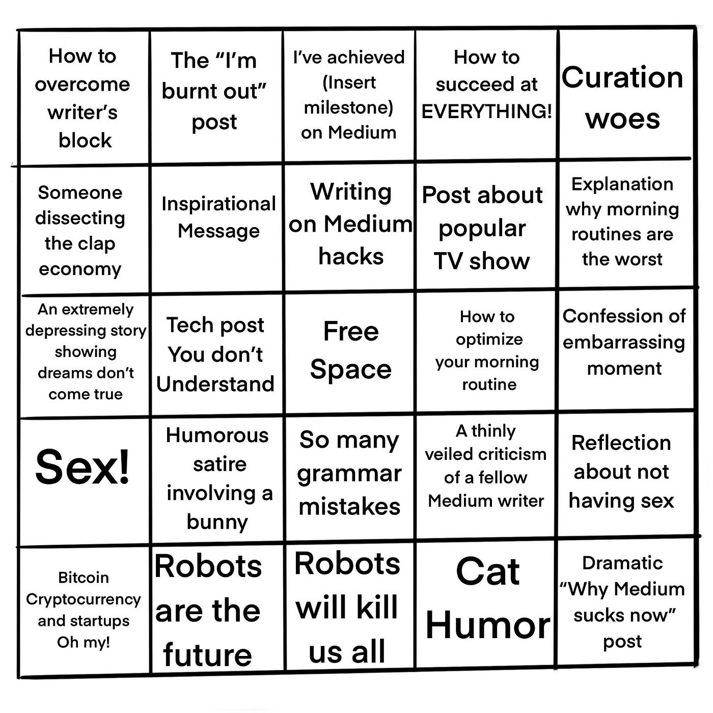 Medium Bingo Card. Can you get five in a row? | by Kyrie Gray | The  Partnered Pen | Medium