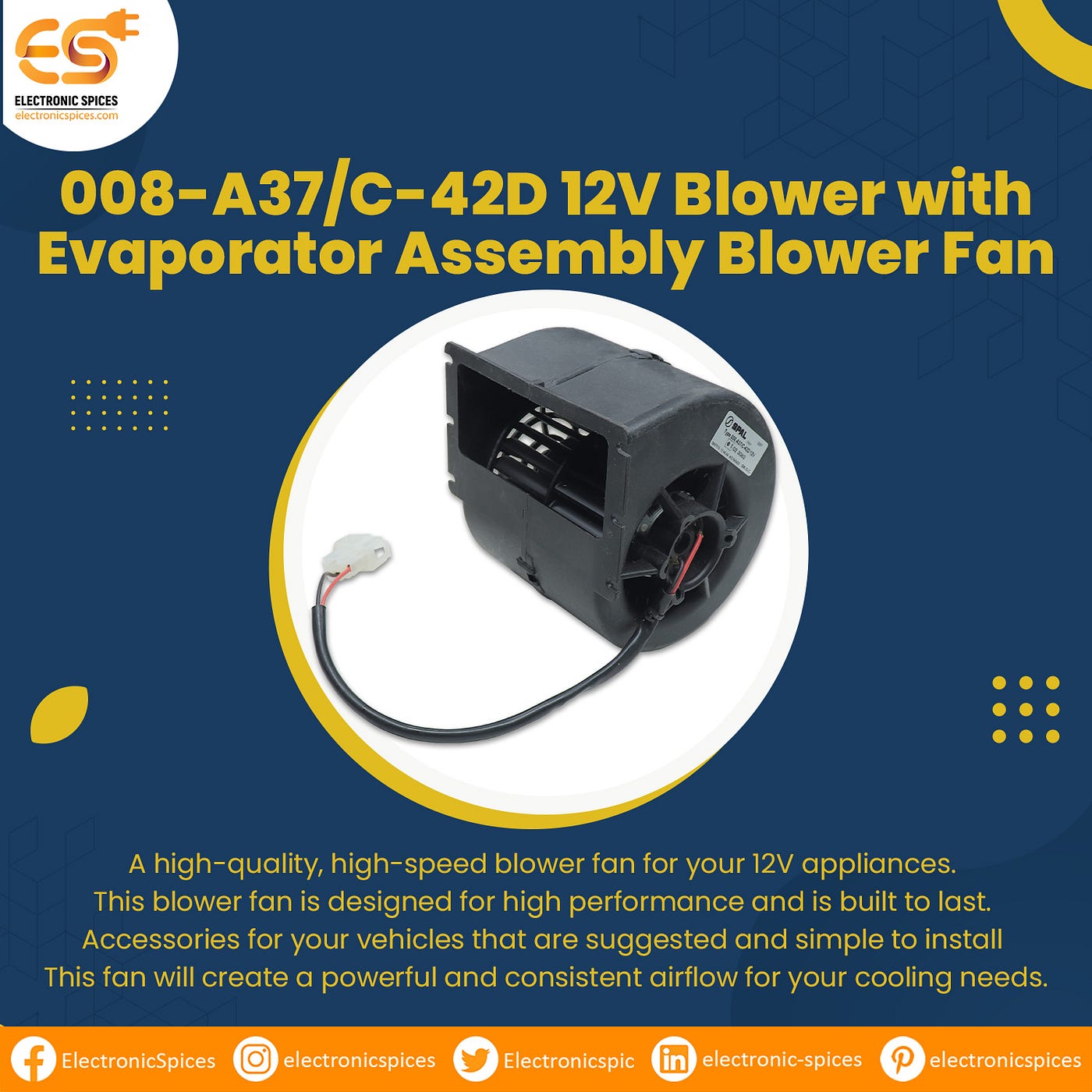 008-A37C-42D 12V Blower with Evaporator Assembly Blower Fan, by Electronic  Spices