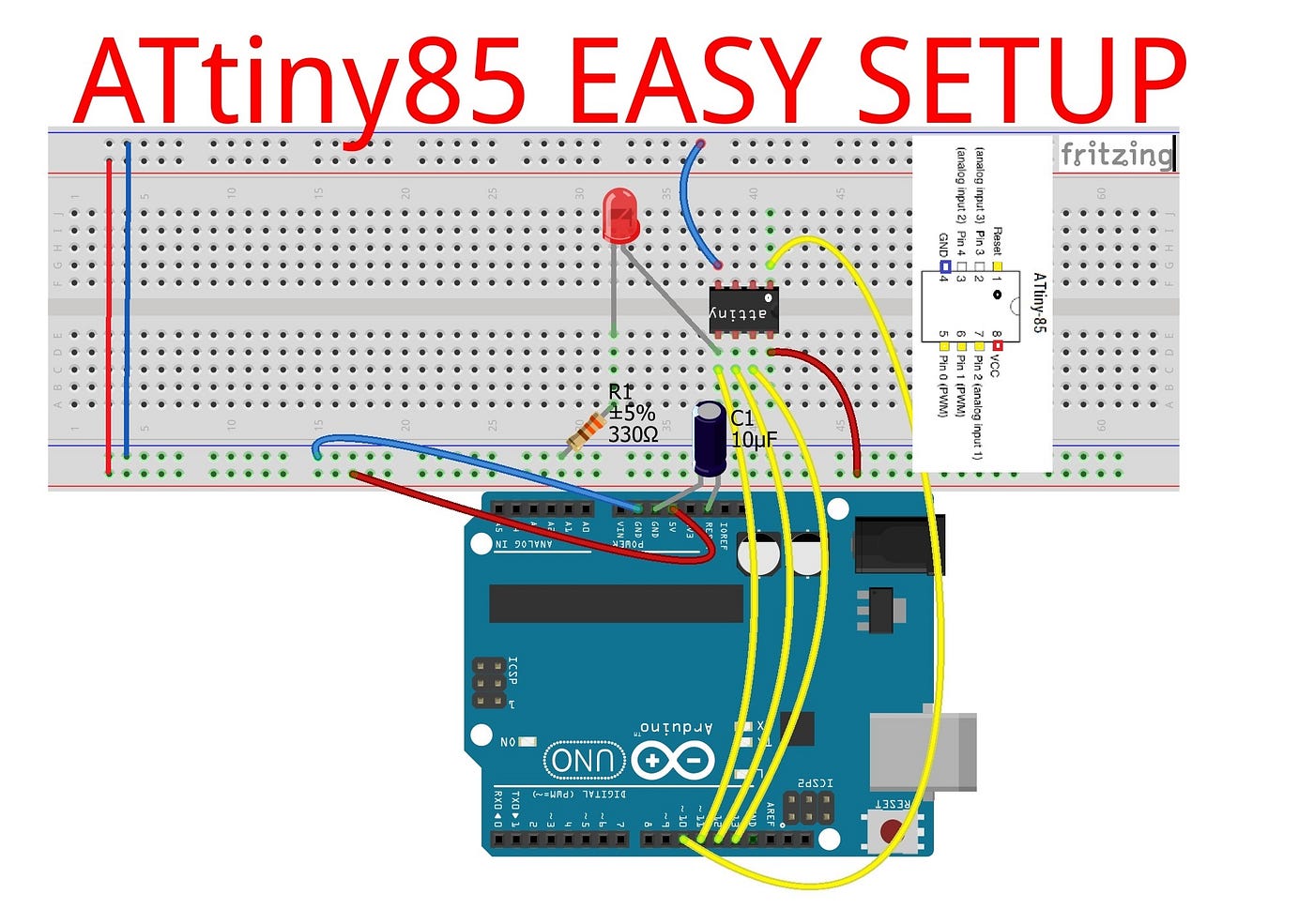 Programming ATtiny85 with Arduino Uno 