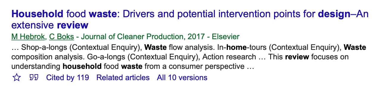 Search for papers that review a theme topic on Google Scholar by adding the term review to your search