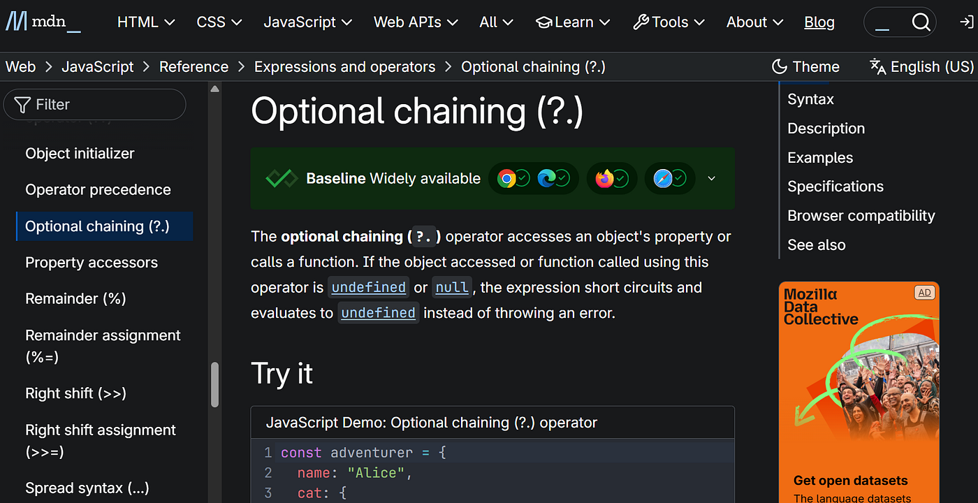 用 Optional Chaining 避免 Cannot read property of undefined