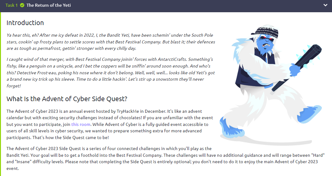 ぎゃいページ TryHackMe: Advent of Cyber '23 — Side Quest 1 (The Return of the