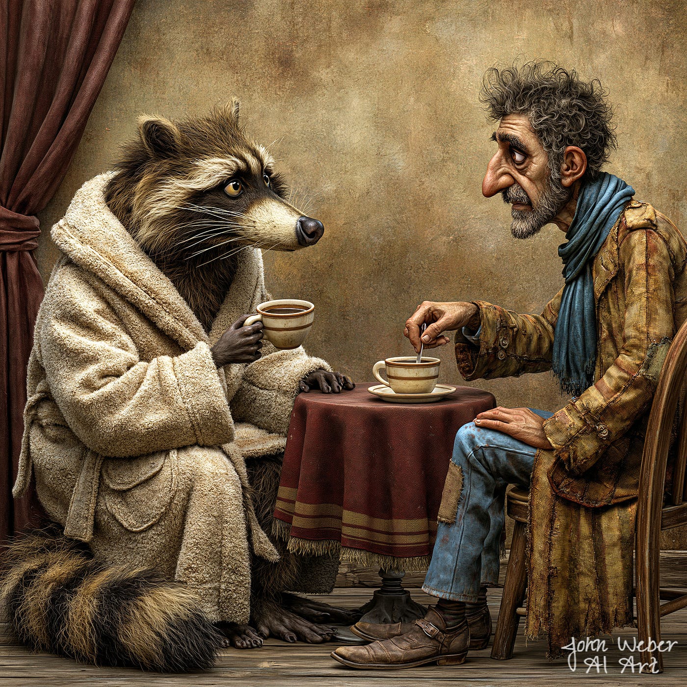an image of raccoon appearing after counter clockwise stirring — created and owned by John Weber AI Art