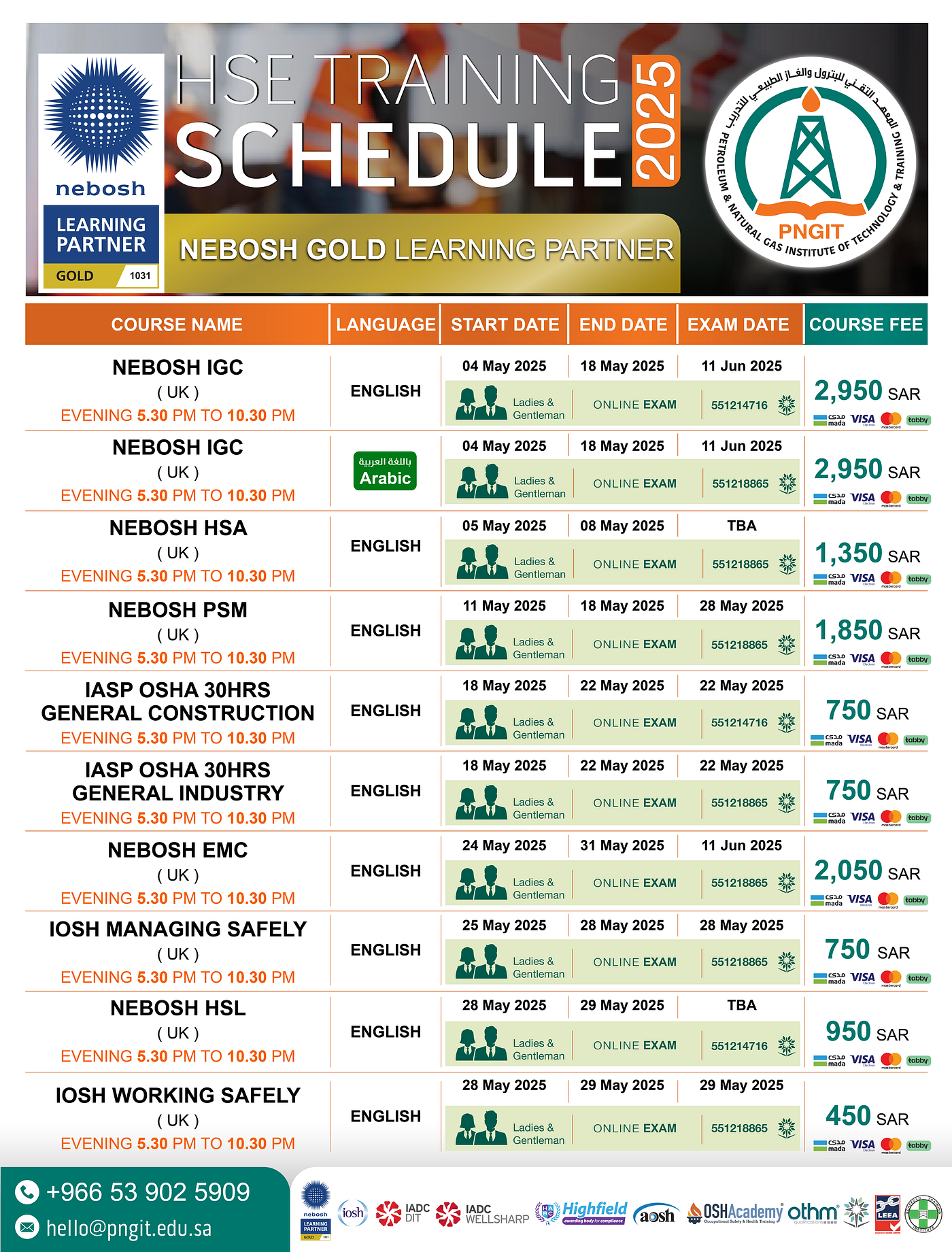 📅 HSE Training Schedule for May 2025