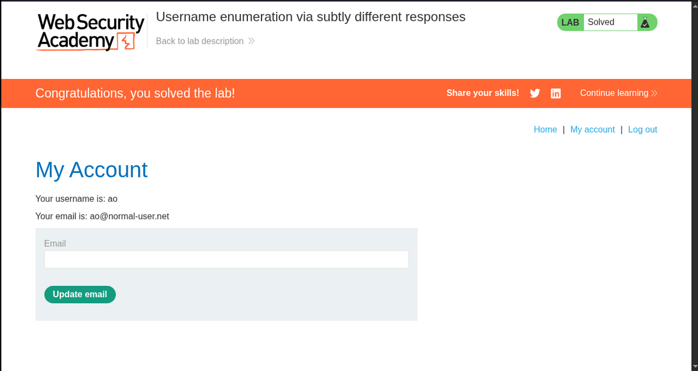 Username enumeration via subtly different responses