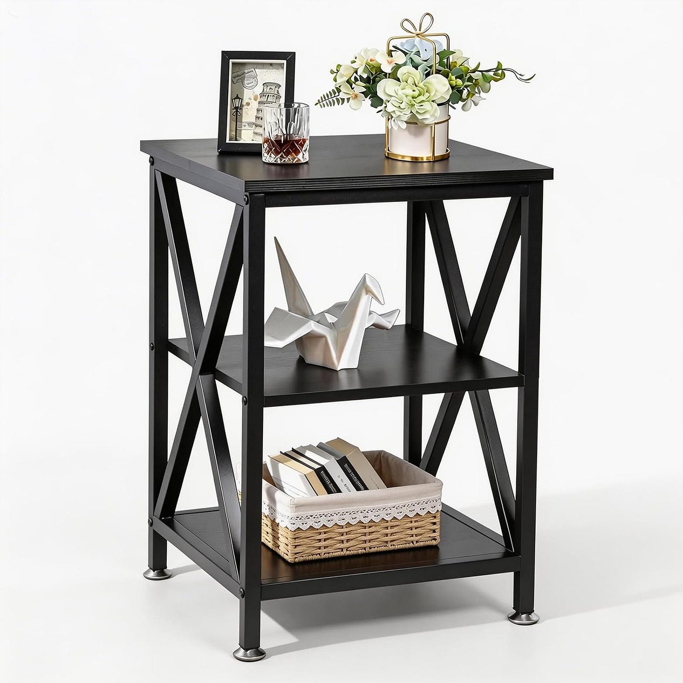 TooCust Square End  with Storage Shelf, 16' D X 16' W X 24' H, 3-Tier End Table Living Room…